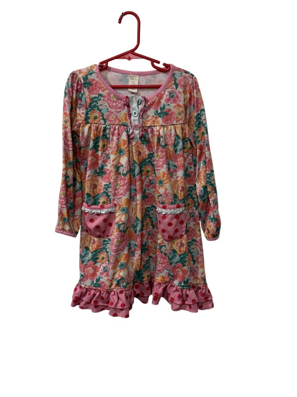 Matilda Jane Girls Floral Nigh Gown Sleep With Pink Ruffled Hem & Polka Size 6